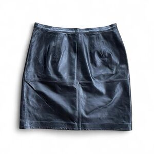Y2K Black Genuine Leather Mini Skirt – Low Rise Fitted – Size 12
